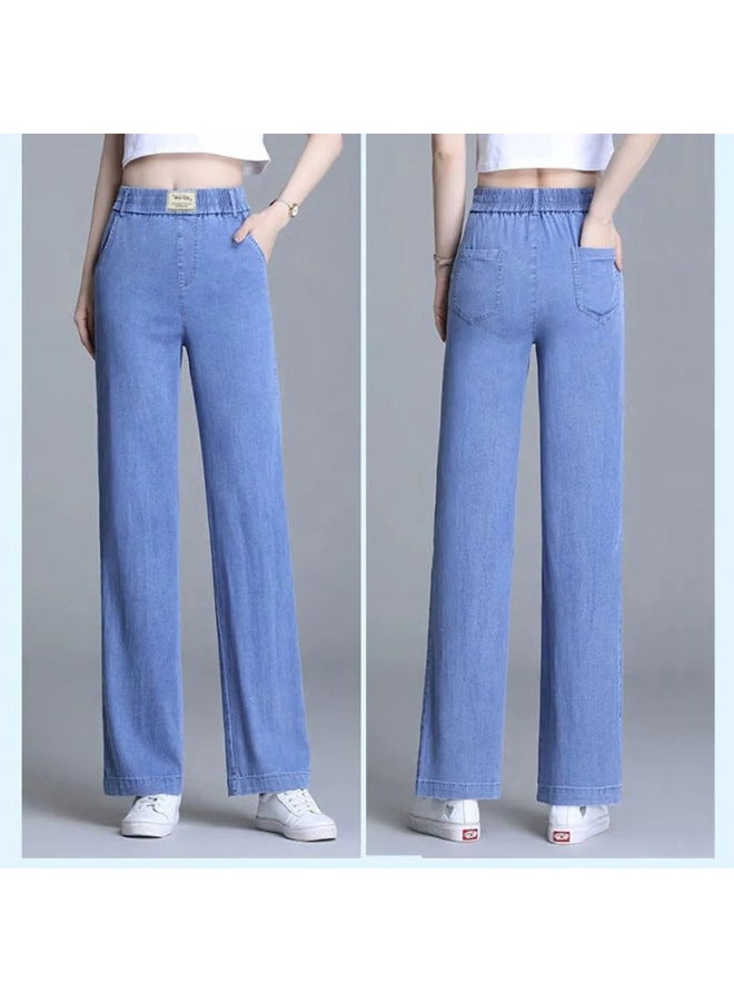 Ice Silk Wide-leg Pants Women's High Waist Dipped Summer Slim Look Loose Straight Thin Tencel Jeans  - Image 5