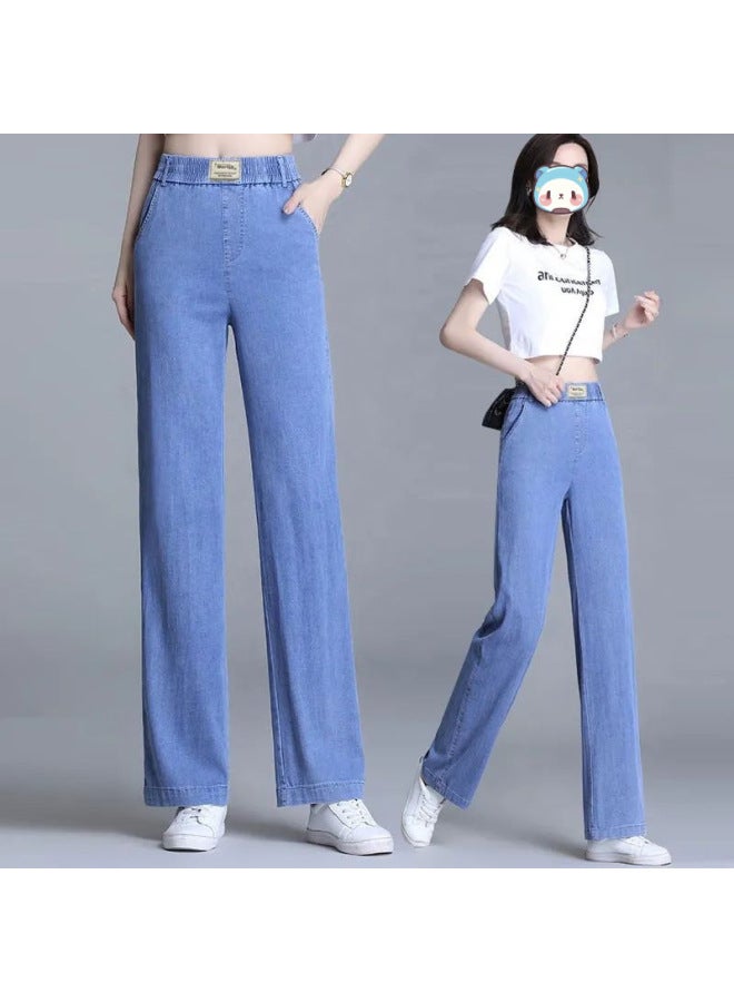 Ice Silk Wide-leg Pants Women's High Waist Dipped Summer Slim Look Loose Straight Thin Tencel Jeans  - Image 2