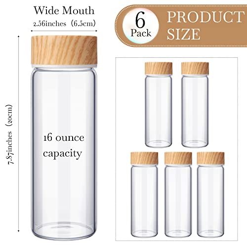 Zubebe 6 Pack 16 oz Glass Juice Bottles with Lids Wide Mouth Drinking Bottles with Bamboo Airtight Seals Reusable Juice Containers Forjuicing Water Glass Jar for Milk Beverage Summer Pool Party - Image 3