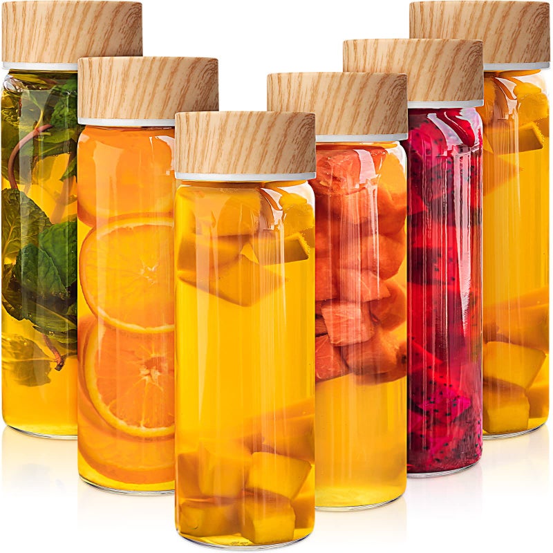 Zubebe 6 Pack 16 oz Glass Juice Bottles with Lids Wide Mouth Drinking Bottles with Bamboo Airtight Seals Reusable Juice Containers Forjuicing Water Glass Jar for Milk Beverage Summer Pool Party - Image 2