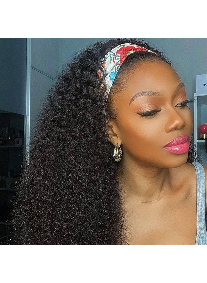Eooma Curly Headband Wig Human Hair Wigs for Black Women 24 inch Brazilian Curly None Lace Front Wigs Human Hair Scarf No Gel Gluelees Remy Hair Headband Wig - Image 1