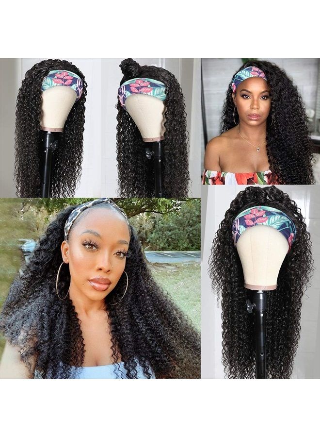 Eooma Curly Headband Wig Human Hair Wigs for Black Women 24 inch Brazilian Curly None Lace Front Wigs Human Hair Scarf No Gel Gluelees Remy Hair Headband Wig - Image 2