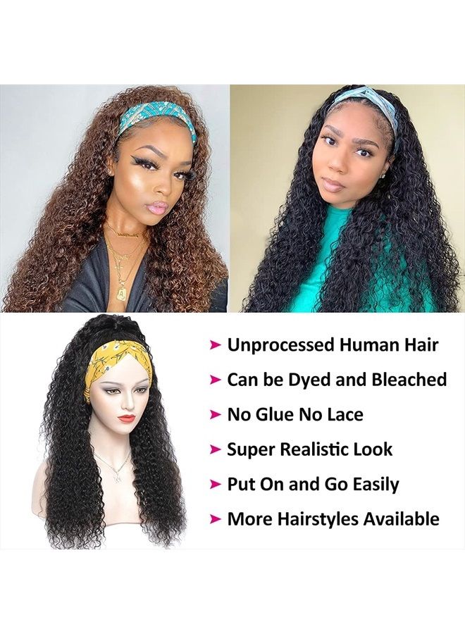 Eooma Curly Headband Wig Human Hair Wigs for Black Women 24 inch Brazilian Curly None Lace Front Wigs Human Hair Scarf No Gel Gluelees Remy Hair Headband Wig - Image 3