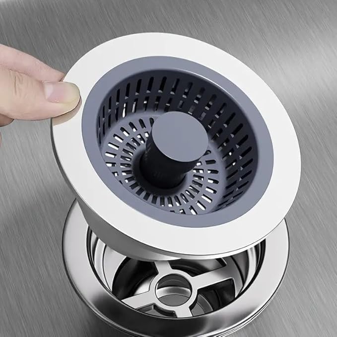 RRJ 3 in 1 Kitchen Sink Drain Strainer - Stopper Set, Stainless Steel Kitchen Sink Stopper, Pop Up Anti-Clogging Sink Strainer Basket Filter for US Standard 3-1/2 Inch Kitchen Drain - Image 1
