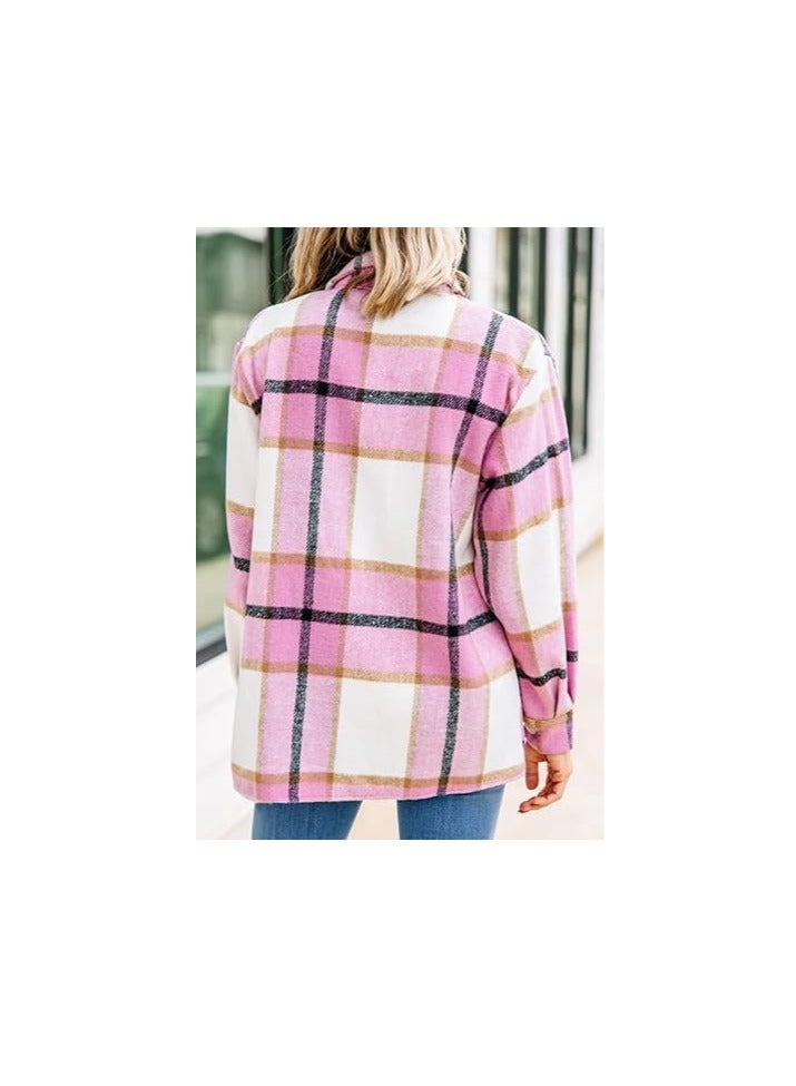 Womens  Shacket Jacket Casual Plaid Wool Blend Button Down Long Sleeve Shirt Fall Clothes Outfits  - Image 3