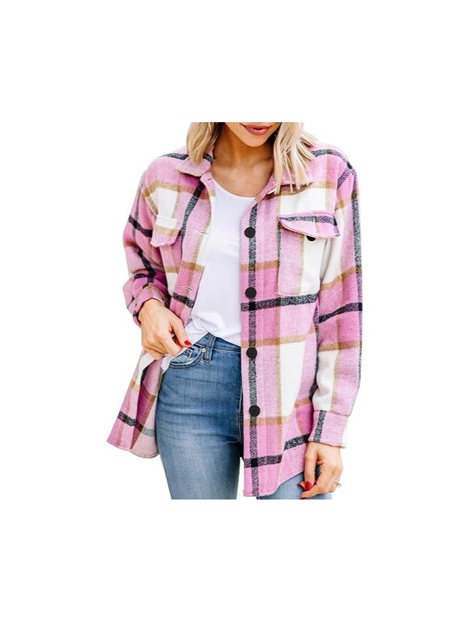 Womens  Shacket Jacket Casual Plaid Wool Blend Button Down Long Sleeve Shirt Fall Clothes Outfits  - Image 5