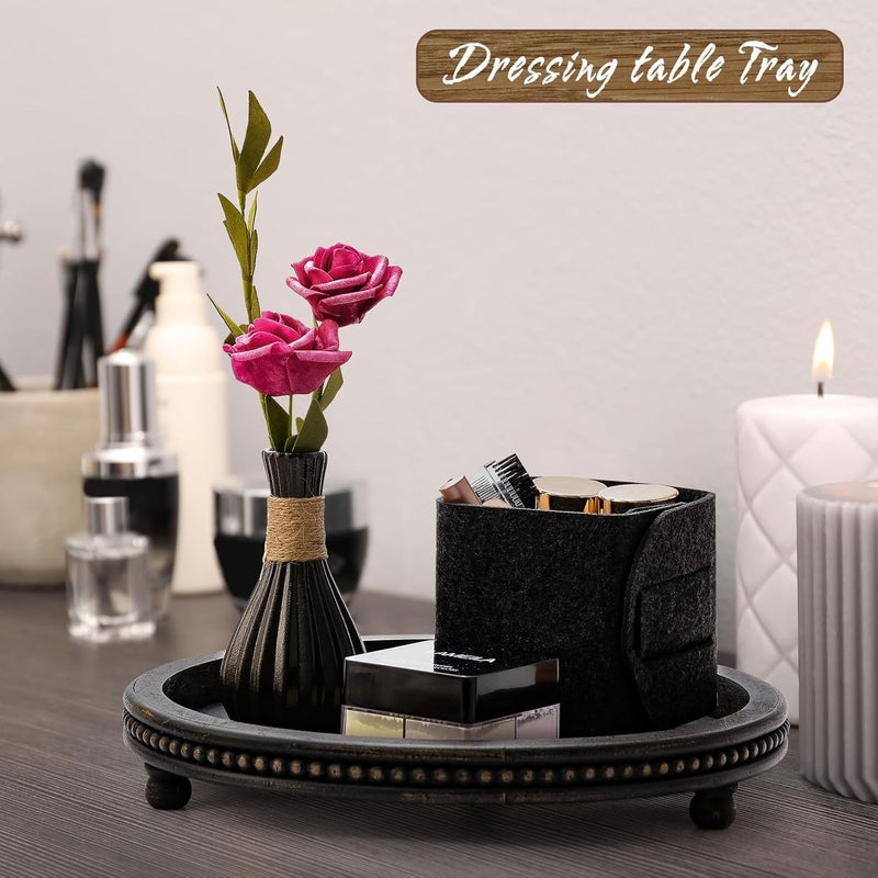 KULEDM Wooden Tray Decor, Small Beaded Coffee Table Tray Decor, Black Round Decorative Tray for Coffee Table, Dining Room Table Entryway and Living Room Table - Image 4