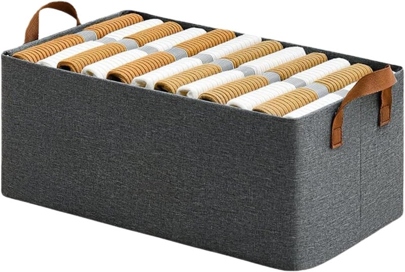 DAREV Wardrobe Organizer for Clothes with Metal Frame Rectangle Storage Baskets for Clothing Fabric Storage Box with Handles Shelf Basket for Storage Clothes Pants Jeans Sweater (Grey, Pack of 1) - Image 1