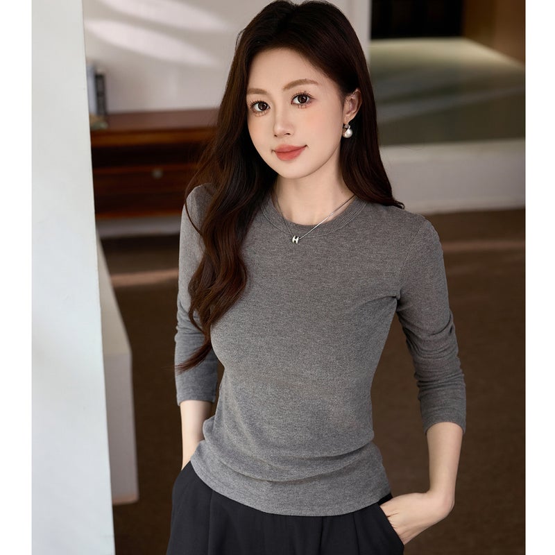 # Double-Sided Brushed # Fine Mousse Cashmere Soft Waxy T-Shirt Women'S Long-Sleeved 2025 Inner Layering Shirt - Image 1