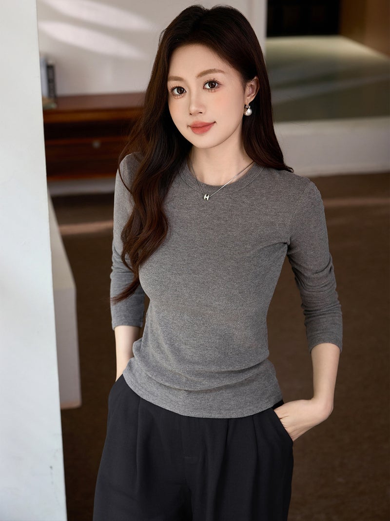 # Double-Sided Brushed # Fine Mousse Cashmere Soft Waxy T-Shirt Women'S Long-Sleeved 2025 Inner Layering Shirt - Image 3