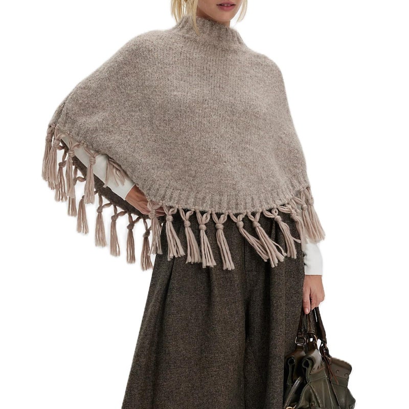 Argeousgor Women Tassel Poncho Sweater Y2K Knitted Pullover Poncho Shawl Lightweight Fringe Wrap Cardigan Knitwear Cape - Image 1