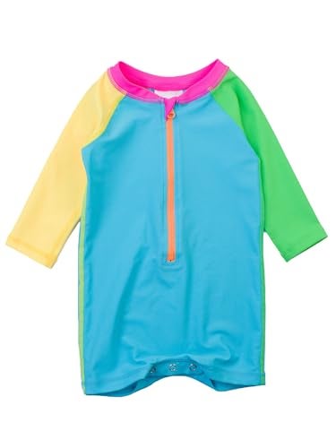 RUGGEDBUTTS BabyToddler Boy Swimsuit One Piece Zipper Rash Guard Sunsuit with UPF 50 Sun Protection Neon Color Block 612m - Image 1