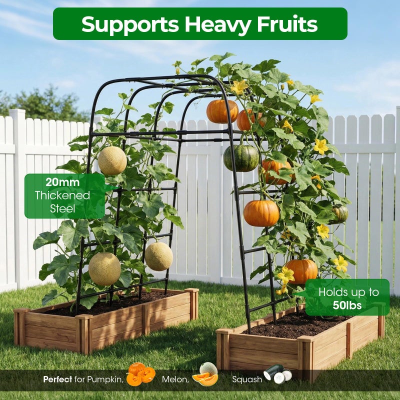 MQHUAYU Garden Arch Trellis for Climbing Plants (83" H x 57" L), Metal Cucumber & Tomato Cage, Rustproof Walk-Through Tunnel Support for Pumpkin, Squash, Melon & Rose - Image 4