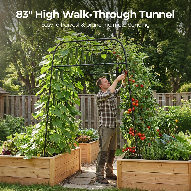 MQHUAYU Garden Arch Trellis for Climbing Plants (83" H x 57" L), Metal Cucumber & Tomato Cage, Rustproof Walk-Through Tunnel Support for Pumpkin, Squash, Melon & Rose - Image 2