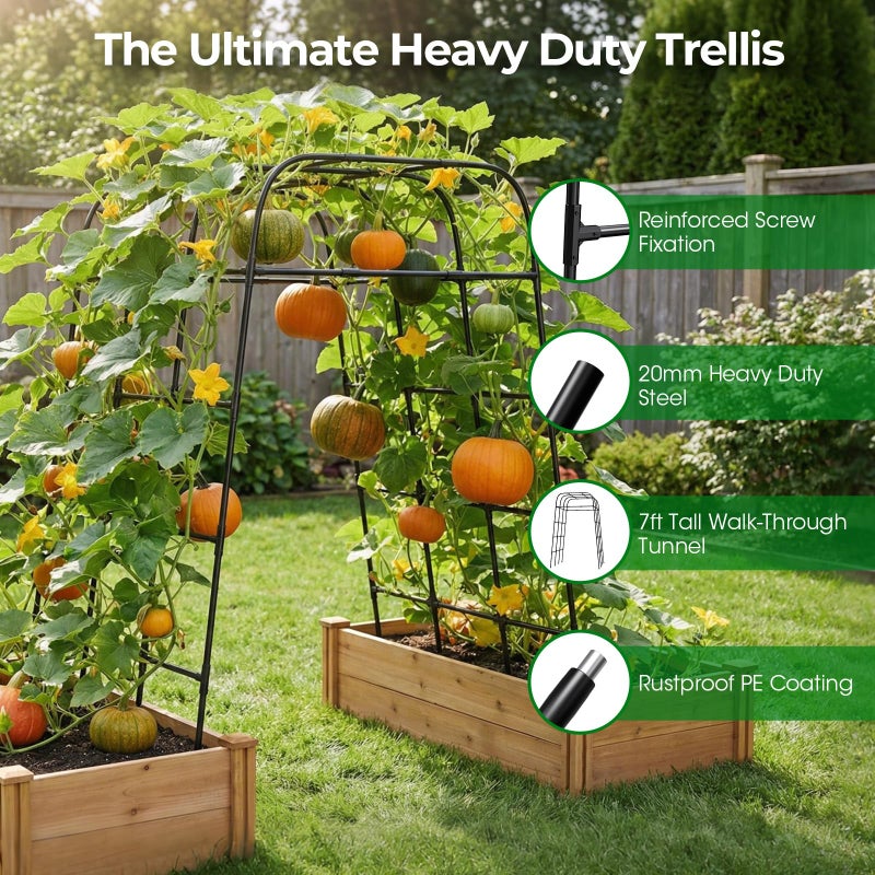 MQHUAYU Garden Arch Trellis for Climbing Plants (83" H x 57" L), Metal Cucumber & Tomato Cage, Rustproof Walk-Through Tunnel Support for Pumpkin, Squash, Melon & Rose - Image 3