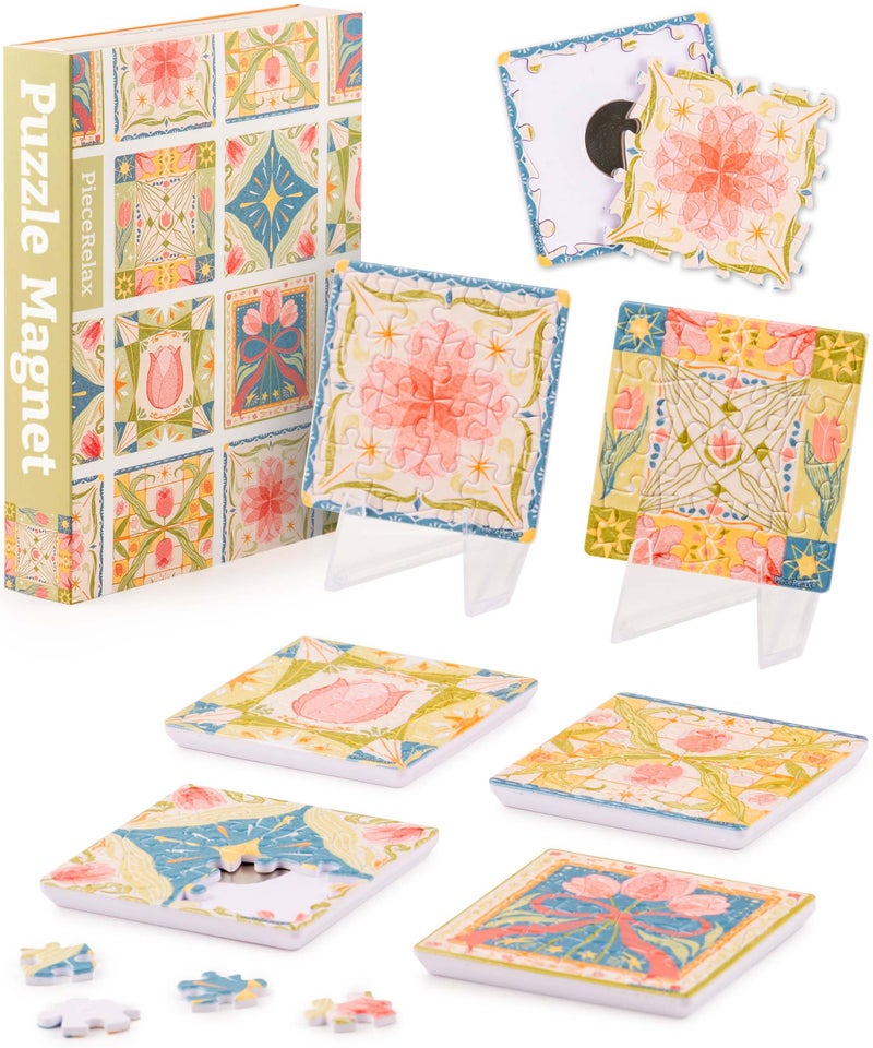 PieceRelax Magnet Puzzle for Adults 96 Pieces - Tulip Tile Unique Gift & Home DÃ©cor with Plastic Jigsaw Puzzle [D1601] - Image 1