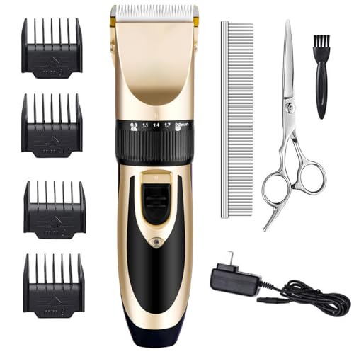 Highdas Dog Clippers for Grooming Low Noise Cordless Electric Dog Grooming Kit Clippers Rechargeable Quiet Dog Shaver Pet Hair Trimmer Kit for Dogs Cats Gold - Image 2