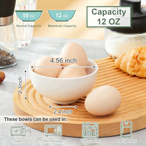AntoKueh White 4.5in Small Ceramic Bowls, 12 OZ Cereal Bowls Set of 6 for Dessert, Rice, Jello, Pudding, Yogurt, Dishwasher/Microwave safe - Image 3