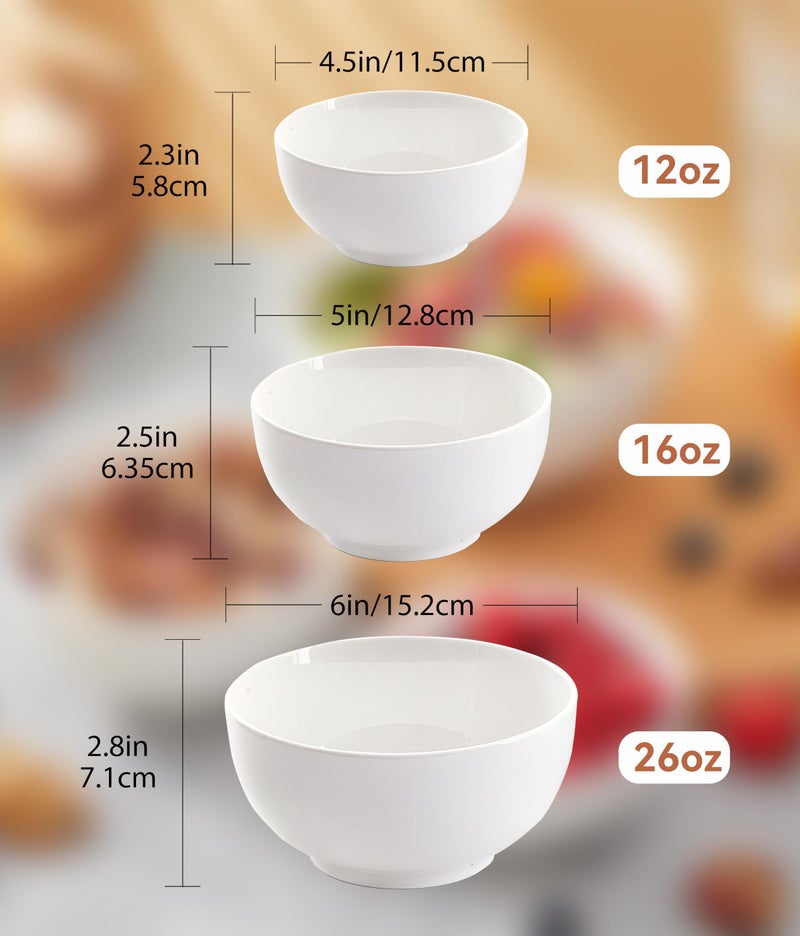 AntoKueh White 4.5in Small Ceramic Bowls, 12 OZ Cereal Bowls Set of 6 for Dessert, Rice, Jello, Pudding, Yogurt, Dishwasher/Microwave safe - Image 5