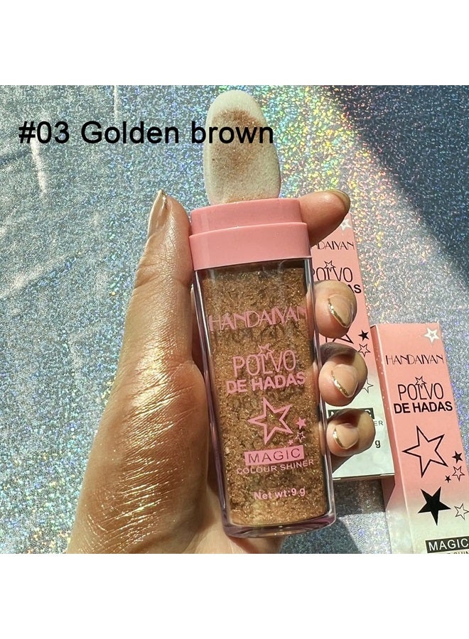 URQT Polvo De Hadas Fairy Highlight Patting Powder Highlighter Body Brightens the Natural Three-dimensional Face Powder Blusher (#03 Golden brown) - Image 2