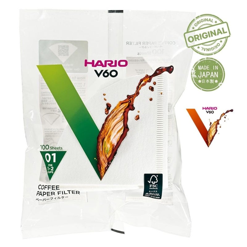 Hario [2pcs Set] Hario V60 Misarashi Coffee Paper Filter (Size 01, 100 Count, White) 200 Total - Image 2