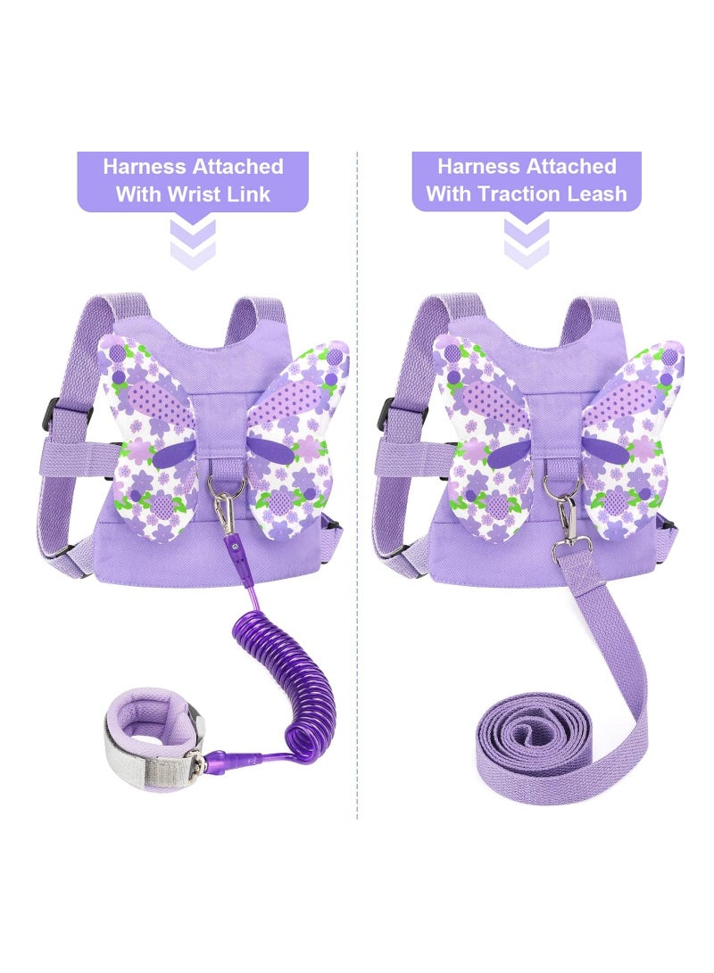 أوريتي مقود تسخير الأطفال الصغار + ربط معصم مضاد للفقدان، تسخير الفراشة للأطفال accmor مع مقود الأطفال، مقود طفل لطيف لمساعدة المشي معصم حزام الفتيات في الهواء الطلق (أرجواني) - Image 3