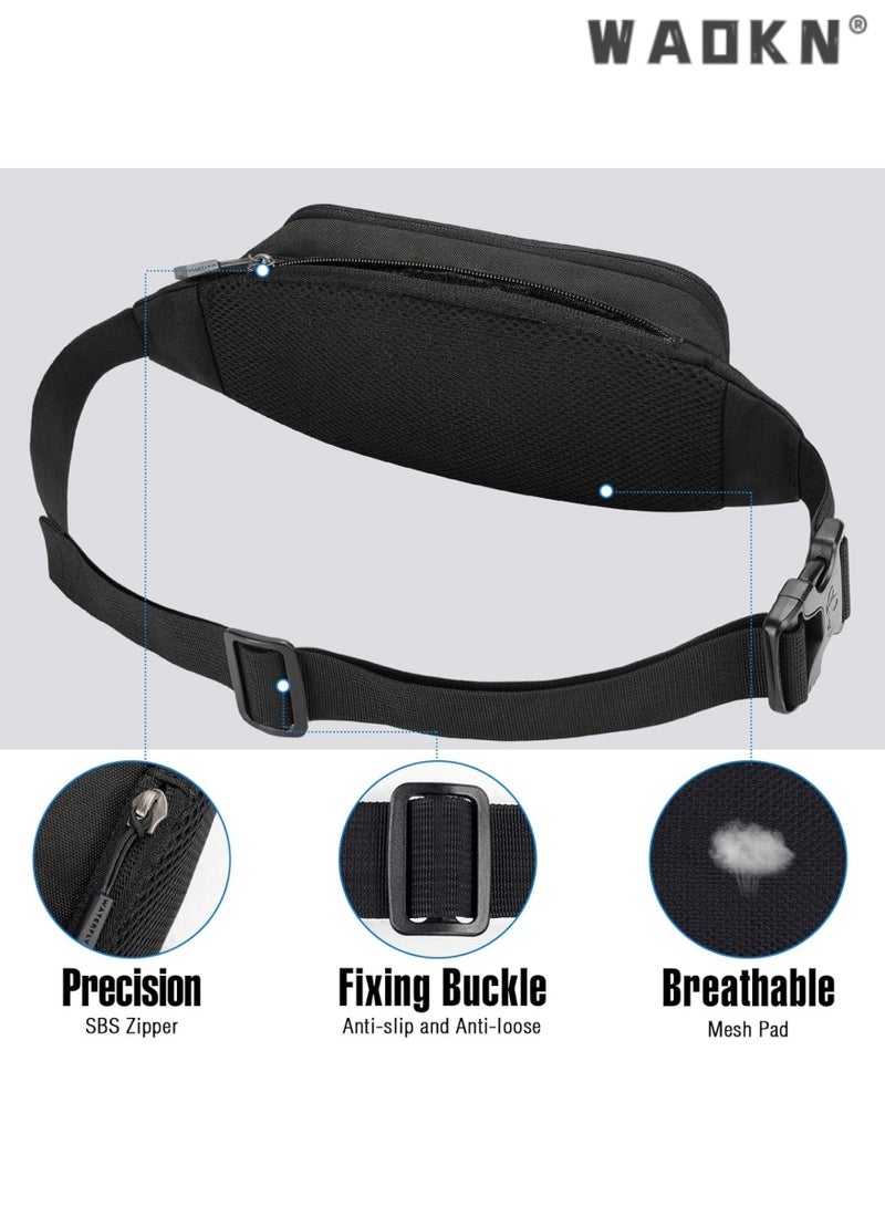 WAOKN Trendy Korean-style waist bag for men and women, outdoor travel multi-purpose casual design, large capacity for convenient portability（black） - Image 3