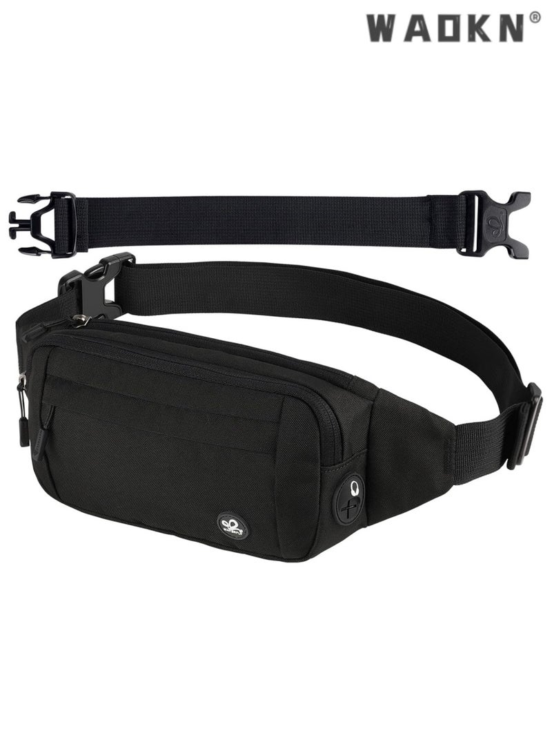 WAOKN Trendy Korean-style waist bag for men and women, outdoor travel multi-purpose casual design, large capacity for convenient portability（black） - Image 1