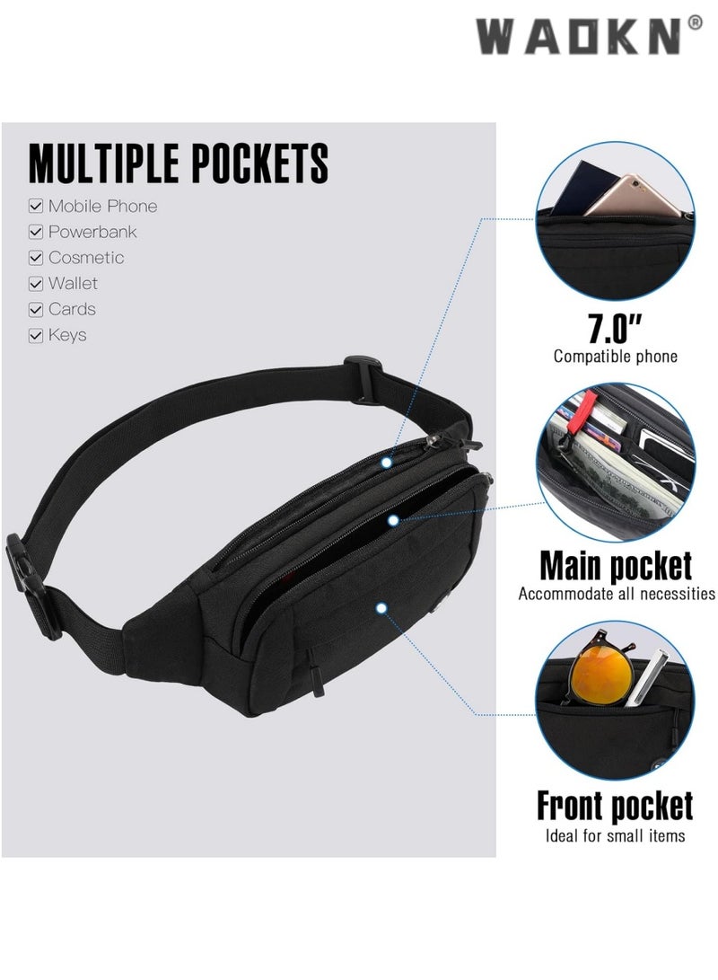 WAOKN Trendy Korean-style waist bag for men and women, outdoor travel multi-purpose casual design, large capacity for convenient portability（black） - Image 2