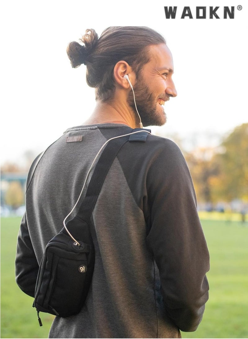 WAOKN Trendy Korean-style waist bag for men and women, outdoor travel multi-purpose casual design, large capacity for convenient portability（black） - Image 4