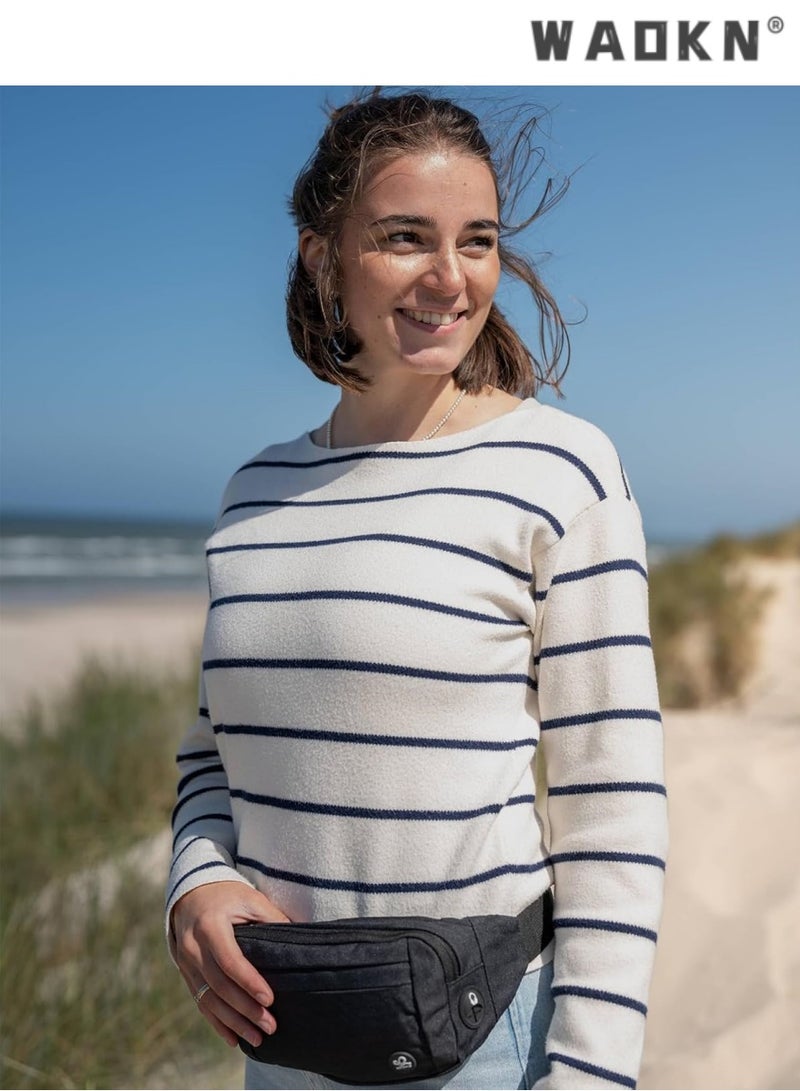 WAOKN Trendy Korean-style waist bag for men and women, outdoor travel multi-purpose casual design, large capacity for convenient portability（black） - Image 5