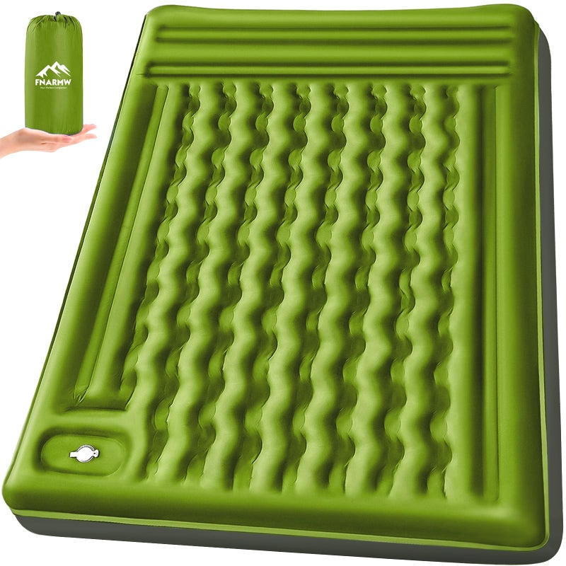 FNARMW Double Sleeping Pad Camping, Self Inflating 6'' Extra-Thick 2 Person Pillow Built-in Foot Pump Waterproof Inflatable Sleeping Mat Backpacking, Tent, Hiking, Portable Camping Pad (Yellow Grey) - Image 1