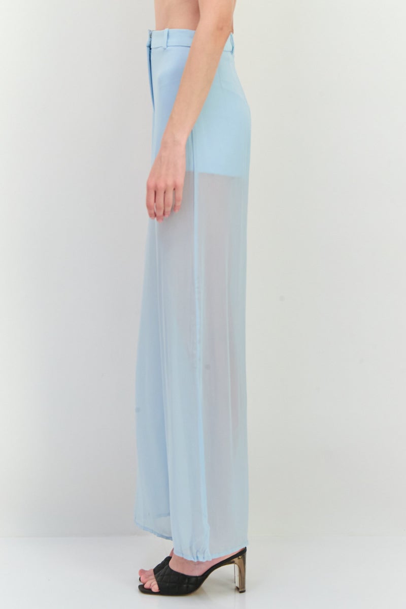 MANGO Women Regular Fit Solid Wide Leg Pants, Slate Blue - Image 2