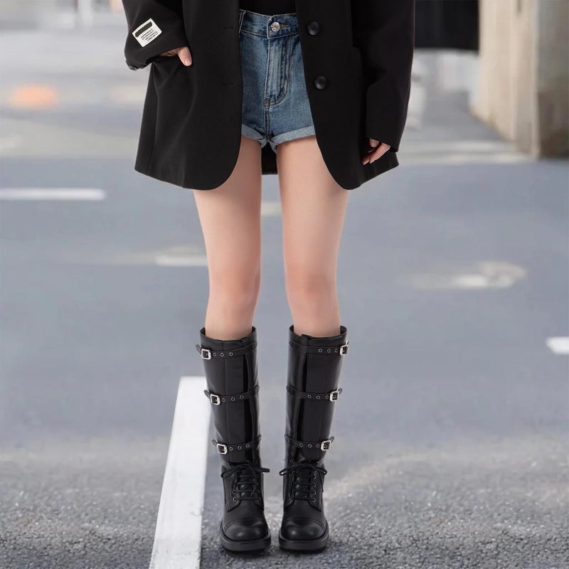 Athlefit Black Knee High Boots for Women Wide Calf Tall Riding Boots Slip On Winter Chunky Low Heel Booties Size 8 - Image 2