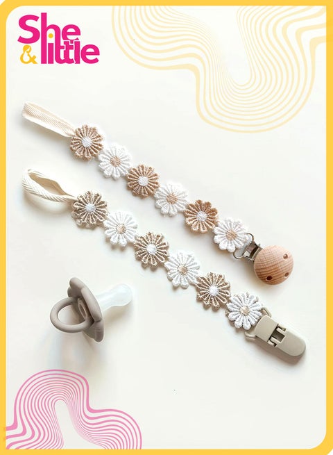 2Pcs Korean Cute Fabric Pacifier Chain AntLoss Daisy Flower Teething Stick, Baby Pacifier Clip, Toy Chain for Newborns, Anti-Fall Clip