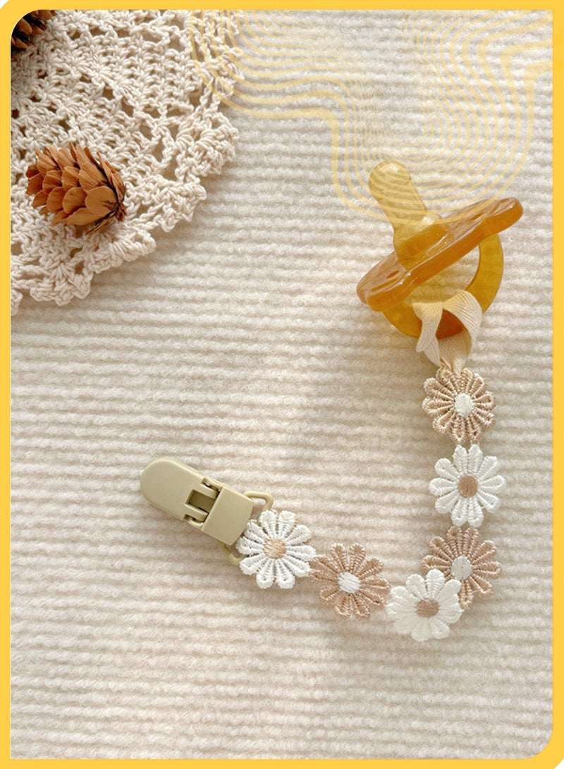 She&Little 2Pcs Korean Cute Fabric Pacifier Chain AntLoss Daisy Flower Teething Stick, Baby Pacifier Clip, Toy Chain for Newborns, Anti-Fall Clip - Image 3