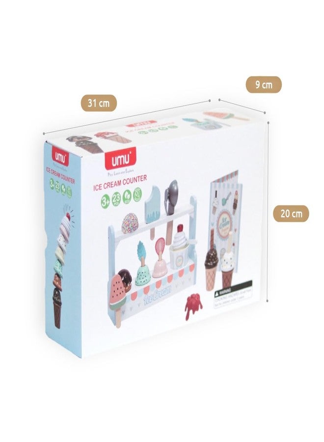 UMU® Wooden Ice Cream Counter Play Set Toy - Pretend Kitchen Accessories for Kids, Interactive PretendFood ,Montessori Shape Sorter 21 PCS Toddler Christmas Birthday Toys Gift 3+ Kids Girls &Boys - Image 4