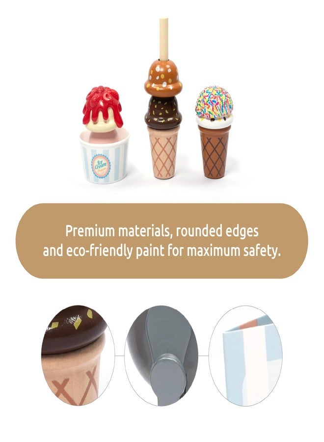 UMU® Wooden Ice Cream Counter Play Set Toy - Pretend Kitchen Accessories for Kids, Interactive PretendFood ,Montessori Shape Sorter 21 PCS Toddler Christmas Birthday Toys Gift 3+ Kids Girls &Boys - Image 2