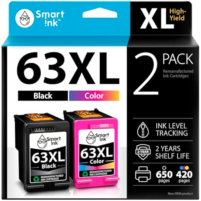 RE-MANUFACTURED INK CARTRIDGE REPLACEMENT FOR HP 63XL 63 XL (BLACK & COLOR 2 COMBO PACK) USE WITH DESKJET 1110 1112 2130 3630 3632 ENVY 4510 4516 4520 4522 4525 OFFICEJET 3830 4650 4655 5220 - Image 1