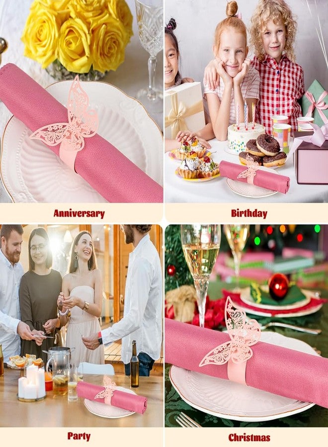 NPKRRSK 100 Pcs Napkin Rings Laser Cut Butterfly Shape Foil Paper Napkin Holder for Weddings Party Serviette Table Decoration Restaurant (Pink) - Image 2