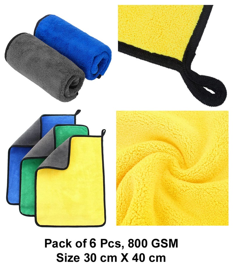 MAX Microfiber Cloth for Car Cleaning (800 GSM, Pack of 6, Size: 30 x 40 cm) Double Sided, High Density, Extra Thick Plush Towel for Car Detailing, Cleaning, Washing and Polishing, Color: Multi-colour - Image 2