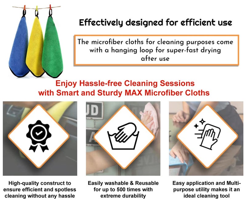 MAX Microfiber Cloth for Car Cleaning (800 GSM, Pack of 6, Size: 30 x 40 cm) Double Sided, High Density, Extra Thick Plush Towel for Car Detailing, Cleaning, Washing and Polishing, Color: Multi-colour - Image 3