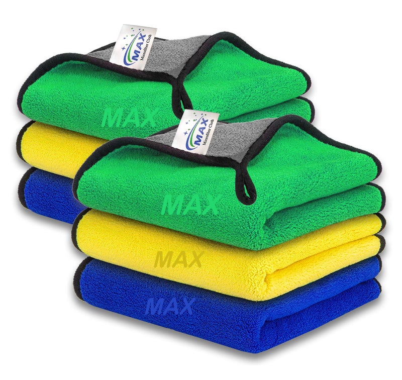 MAX Microfiber Cloth for Car Cleaning (800 GSM, Pack of 6, Size: 30 x 40 cm) Double Sided, High Density, Extra Thick Plush Towel for Car Detailing, Cleaning, Washing and Polishing, Color: Multi-colour - Image 1