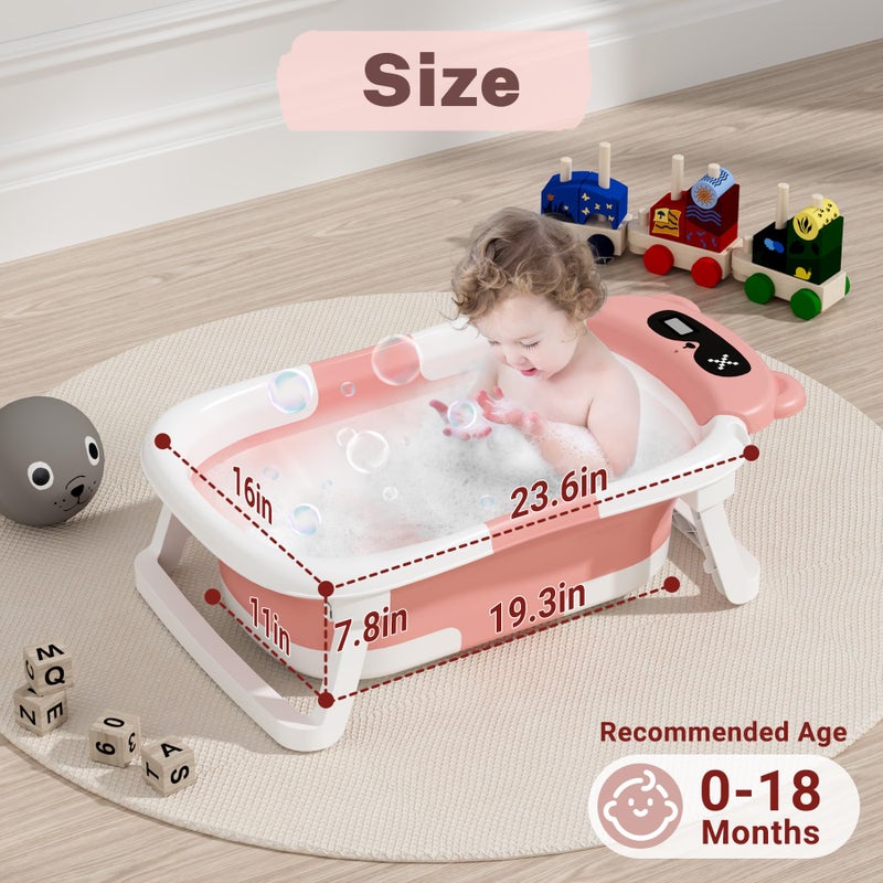 AVIDOR Baby Bathtub,Collapsible Bathtub for Newborn to Toddler,Durable Essential Infant Bath Tub,Portable Travel Baby Tub with Soft Cushion,No-Slip Hanging and Detachable(Pink) - Image 3
