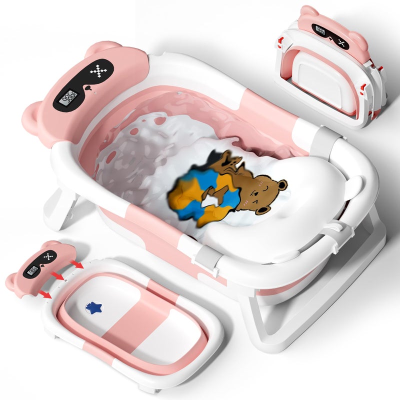 AVIDOR Baby Bathtub,Collapsible Bathtub for Newborn to Toddler,Durable Essential Infant Bath Tub,Portable Travel Baby Tub with Soft Cushion,No-Slip Hanging and Detachable(Pink) - Image 1