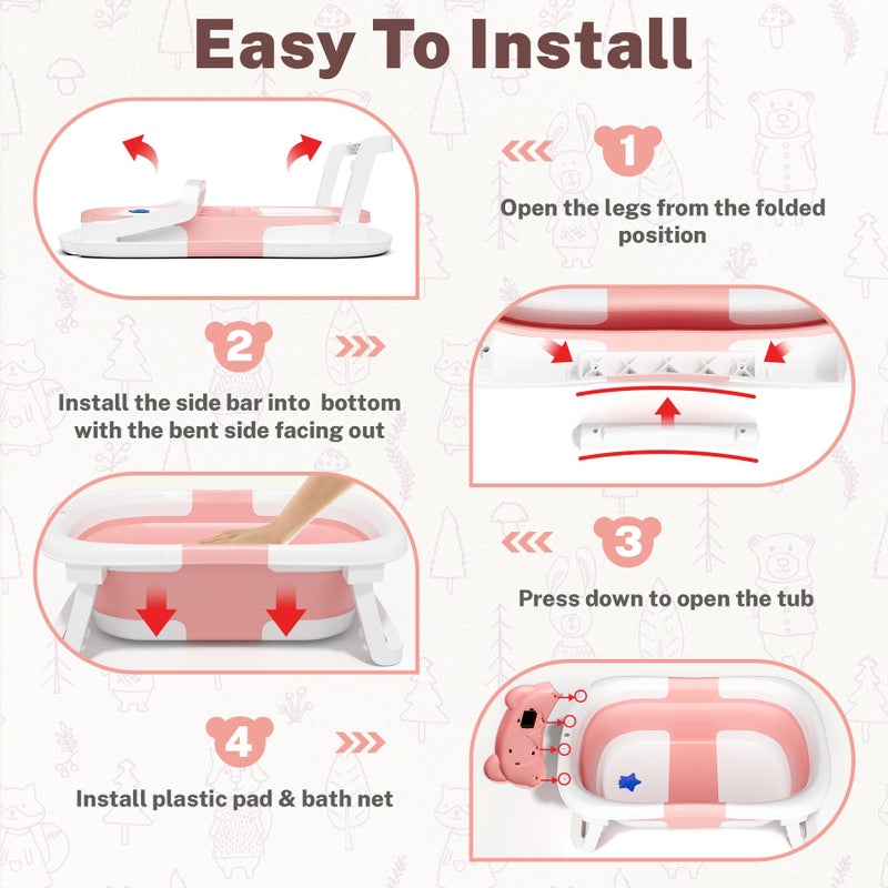 AVIDOR Baby Bathtub,Collapsible Bathtub for Newborn to Toddler,Durable Essential Infant Bath Tub,Portable Travel Baby Tub with Soft Cushion,No-Slip Hanging and Detachable(Pink) - Image 5