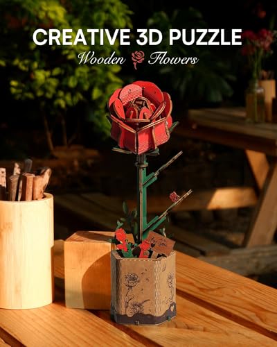Wowood 3D Flower Wooden Puzzles for AdultsRed Rose DIY Wooden Flowers Model Kit Building Set Crafts for Adults to Build Botanical CollectionIdeal Creative Gift IdeasHousewarming 106PCS - Image 5
