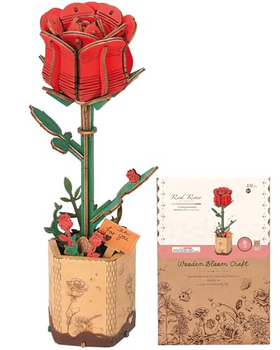 Wowood 3D Flower Wooden Puzzles for AdultsRed Rose DIY Wooden Flowers Model Kit Building Set Crafts for Adults to Build Botanical CollectionIdeal Creative Gift IdeasHousewarming 106PCS - Image 1