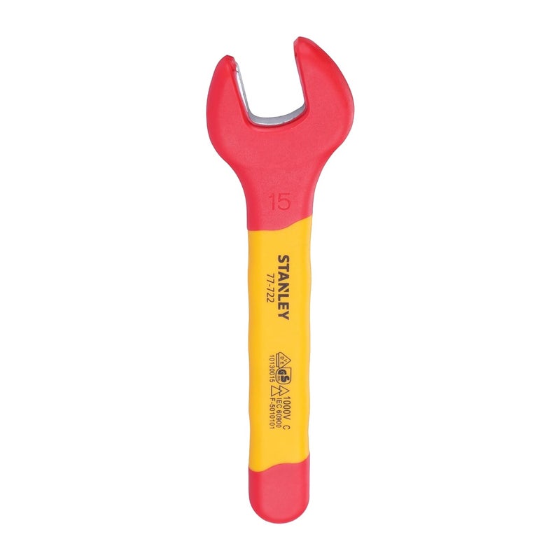 Stanley STANLEY STMT7772223B VDE Insulated Open End Wrench 15mm Ideal For Repair Of Electric Vehicles Red and Yellow  - Image 1