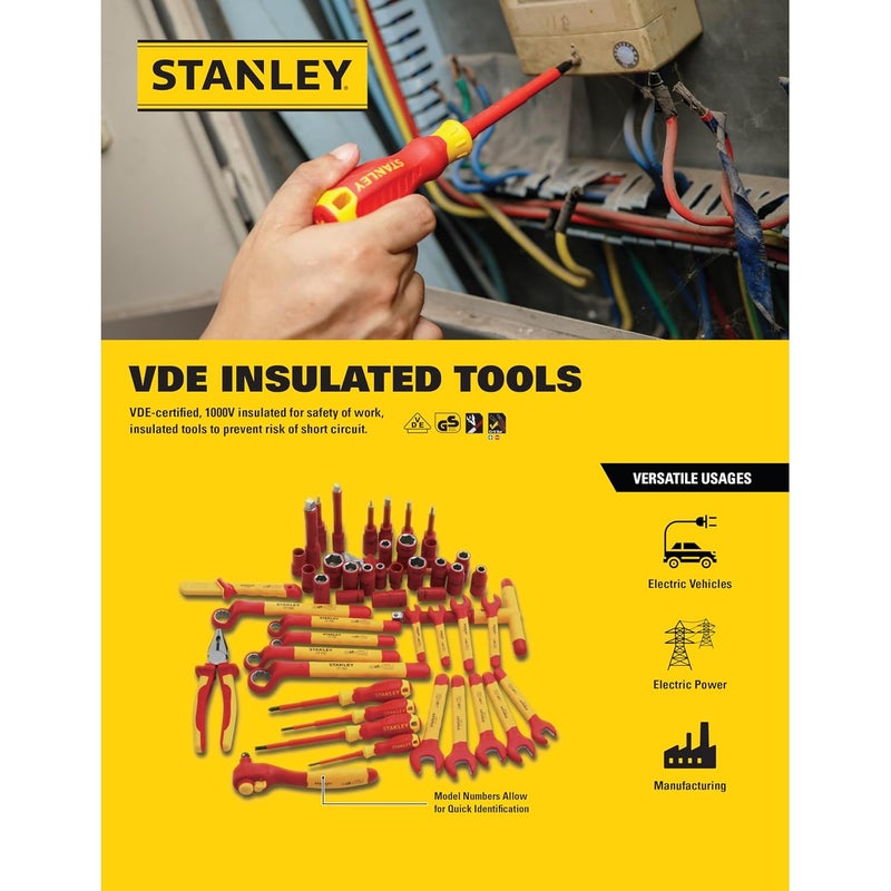 Stanley STANLEY STMT7772223B VDE Insulated Open End Wrench 15mm Ideal For Repair Of Electric Vehicles Red and Yellow  - Image 5